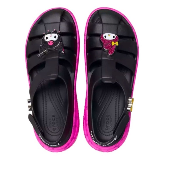 Crocs + Hello Kitty Kuromi My Melody Black Pink Stomp Sandals Size 10 - Picture 5 of 7